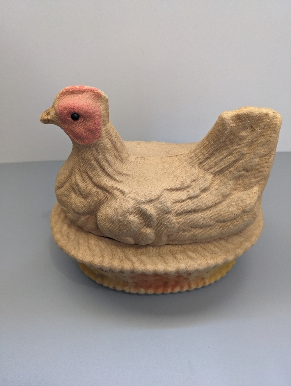 Antique Cardboard Chicken On Nest Candy Container 1920s Dark Lake Process Large
